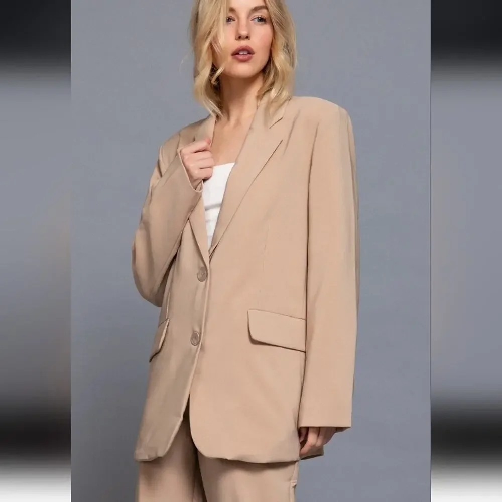 Chic Oversized Neutral Tan Blazer | Effortless Capsule Wardrobe Essential - Picture 5 of 8